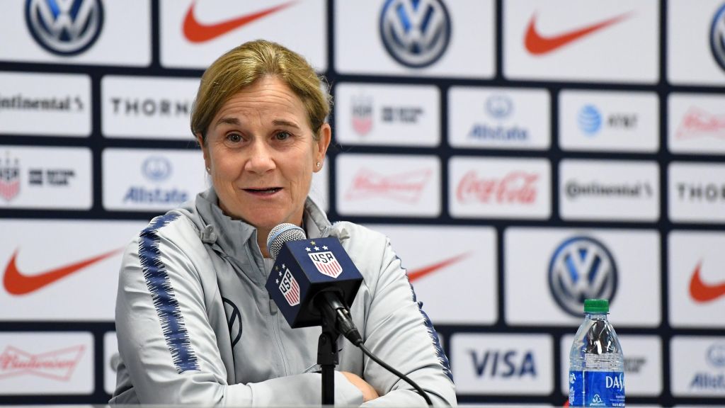 Oct 5, 2019; Chicago, IL, USA; US Women's National Soccer Team Coach Jill Ellis speaks to the media during a press conference ahead of her final match as head coach of the US Women's National Soccer Team Coach at Soldier Field.