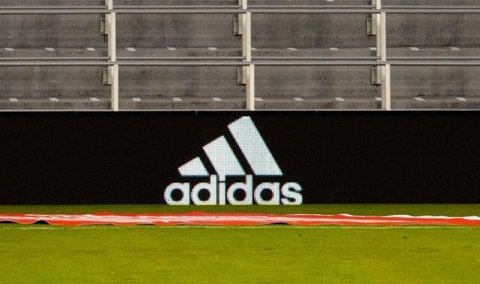Sep 27, 2020; Washington, D.C., USA; A general view of an Adidas branded logo sign in front of an empty area of stands before the game between the D.C. United and the New England Revolution at Audi Field. Fans were not permitted to attend the game due to the novel coronavirus (COVID-19) pandemic.
