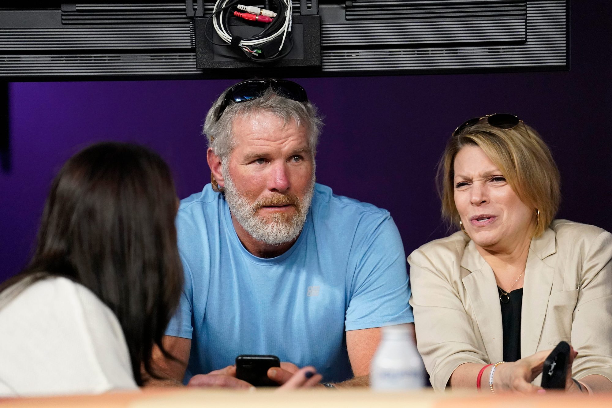 Former NFL quarterback Brett Favre watches from a suite in the third quarter of Super Bowl 56 between the Cincinnati Bengals and the Los Angeles Rams at SoFi Stadium in Inglewood, Calif., on Sunday, Feb. 13, 2022. The Rams came back in the final minutes of the game to win 23-20 on their home field. Super Bowl 56 Cincinnati Bengals Vs La Rams