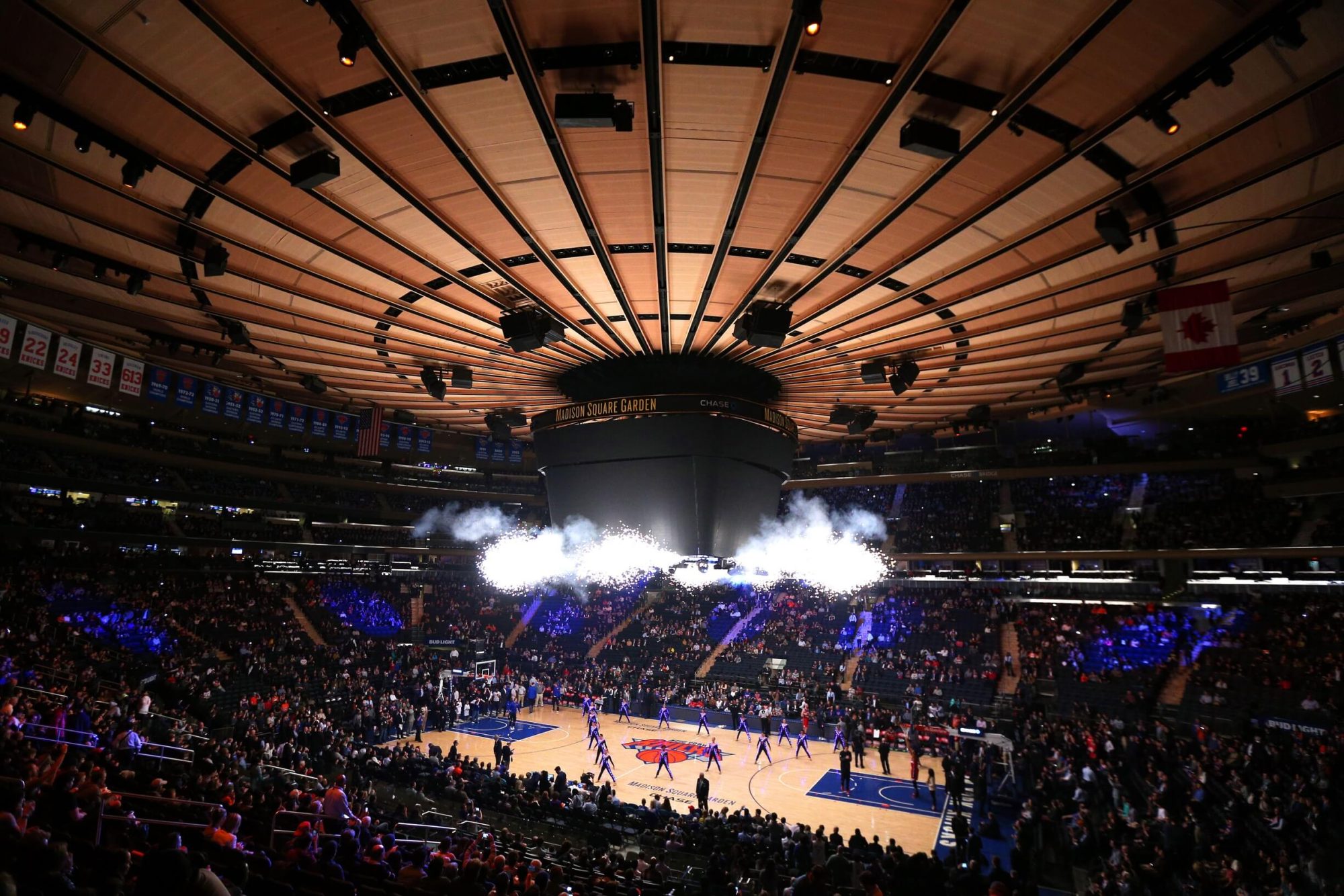 Apr 6, 2017; New York, NY, USA; General view during pre game introductions before a game between the New York Knicks and the Washington Wizards at Madison Square Garden. Mandatory Credit: Brad Penner-USA TODAY Sports