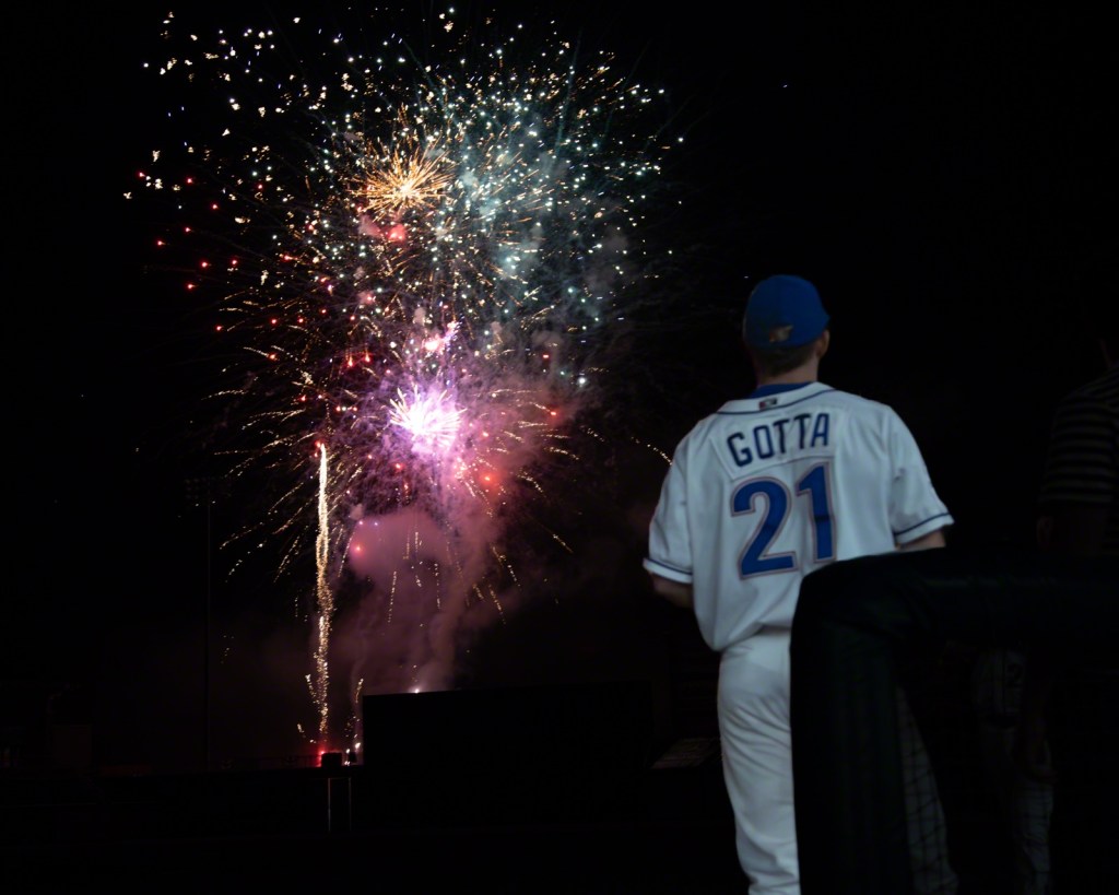 New York Boulders player Nick Gotta with fireworks