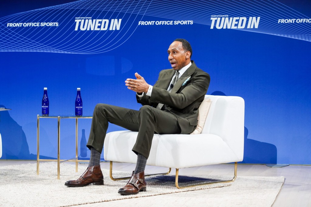 Stephen A. Smith speaking at the Tuned In media summit.