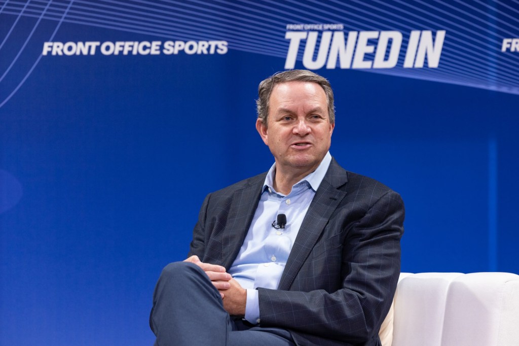 NBC Chairman Mark Lazarus onstage at Front Office Sports Tuned In summit in New York