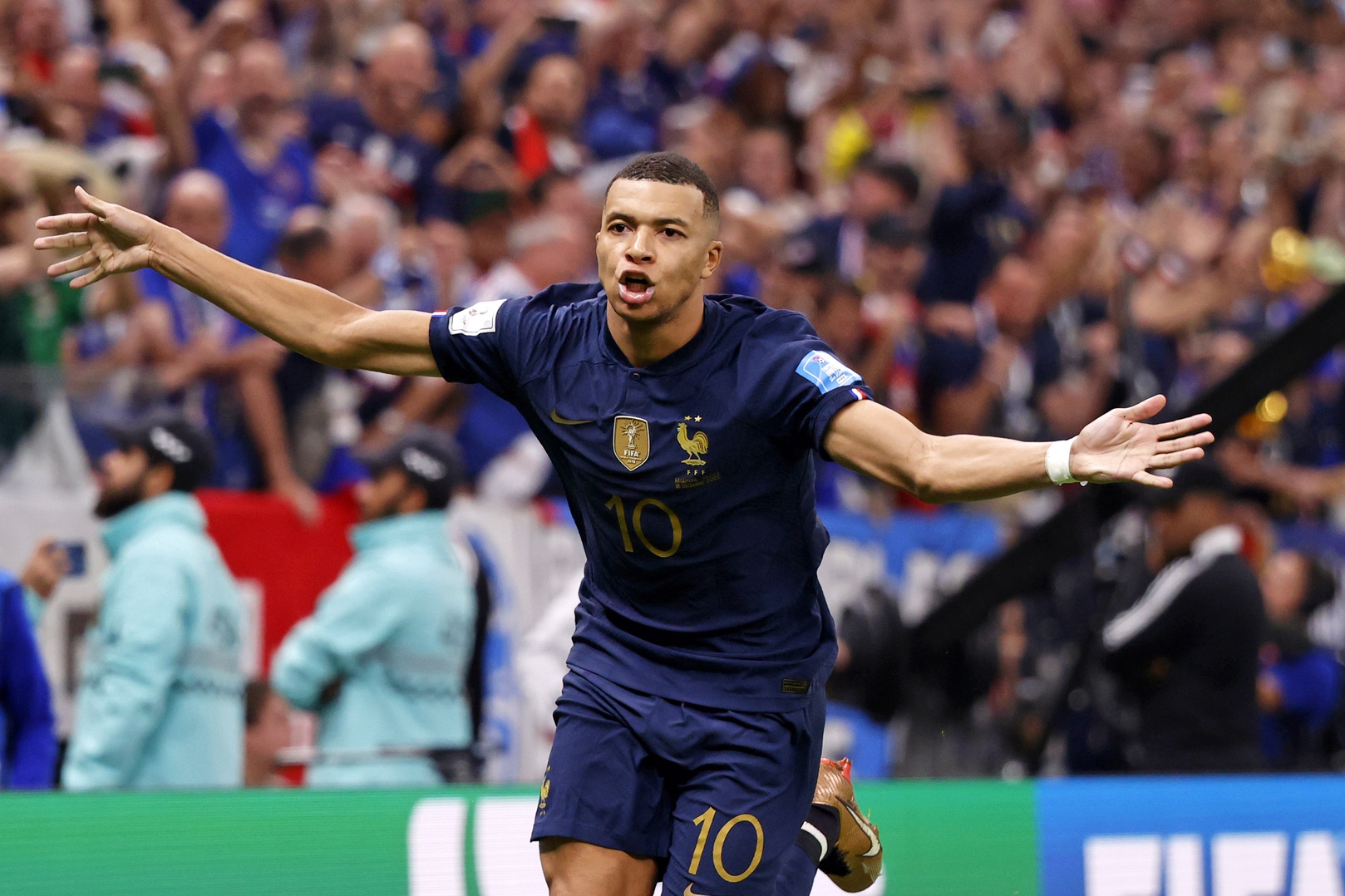 Kylian Mbappe at the 2022 World Cup final at Lusail Stadium