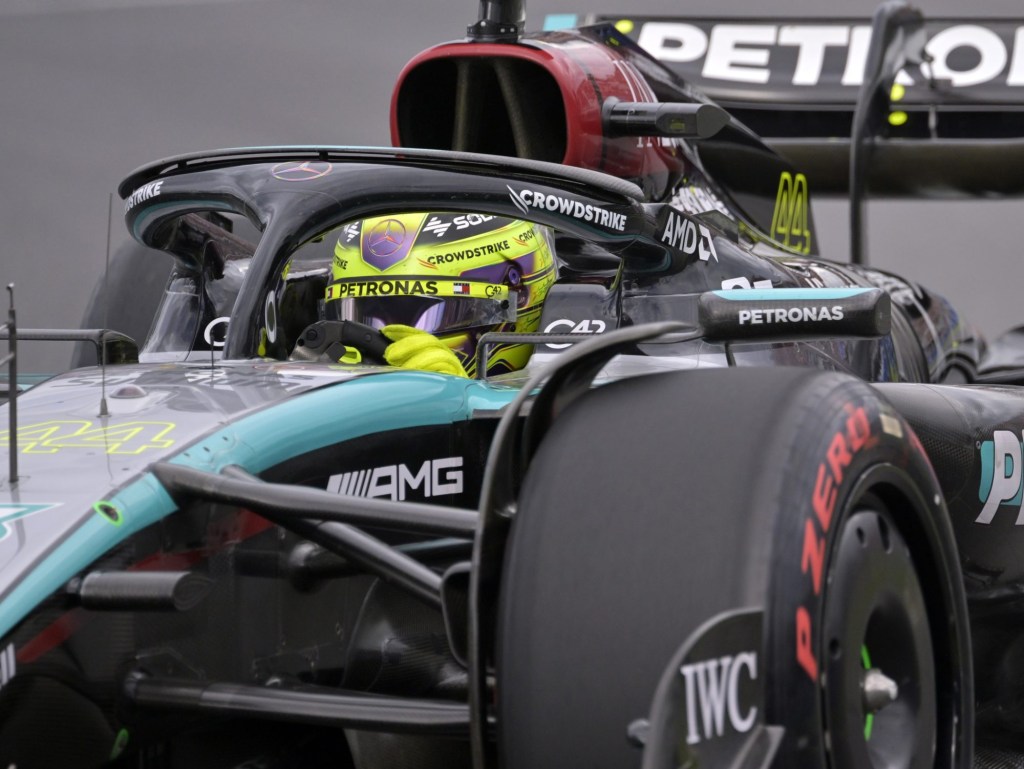 Jun 8, 2024; Montreal, Quebec, CAN; Mercedes driver Lewis Hamilton (GBR) races during qualifying at Circuit Gilles Villeneuve.