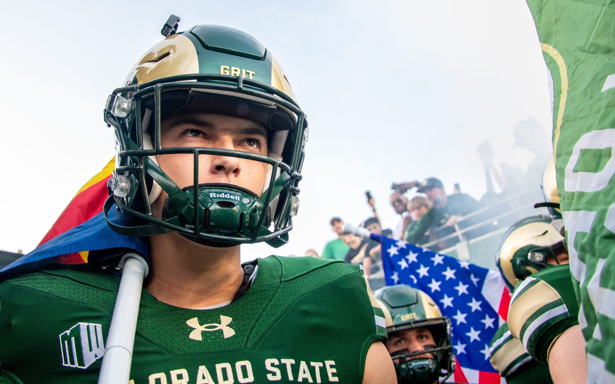 CSU football flag bearers feel the intensity before coming onto the field before the game against Colorado in the Rocky Mountain Showdown at Canvas Stadium on Saturday, Sept. 14, 2024, in Fort Collins, Colo.