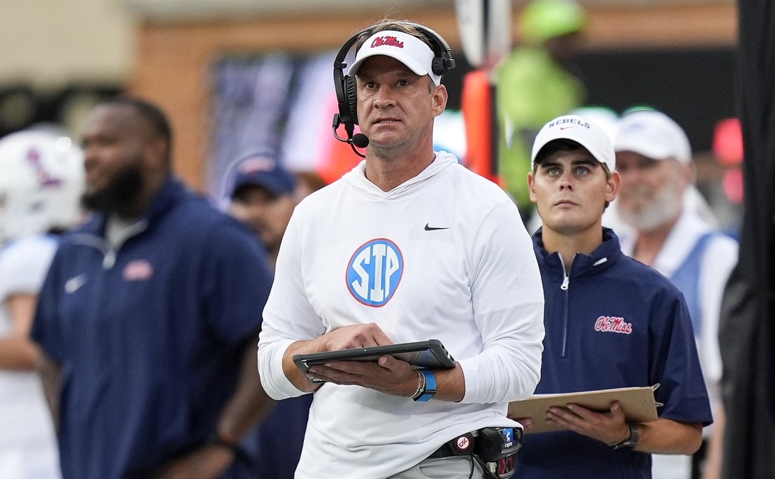 Ole Miss coach Lane Kiffin on the sideline