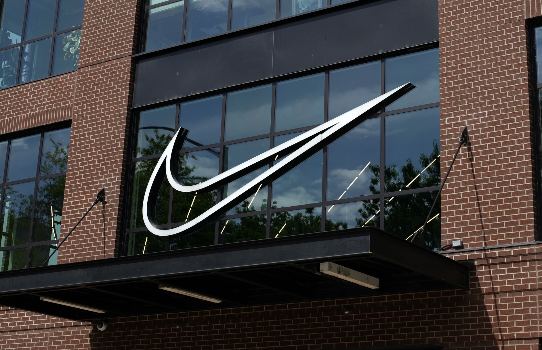 A Nike swoosh on a building in Eugene, Oregon.