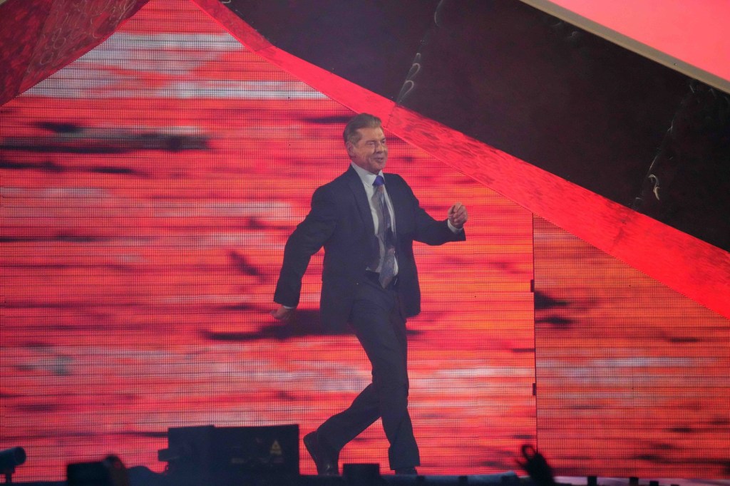 Apr 3, 2022; Arlington, TX, USA; WWE owner Vince McMahon enters the arena during WrestleMania at AT&T Stadium.