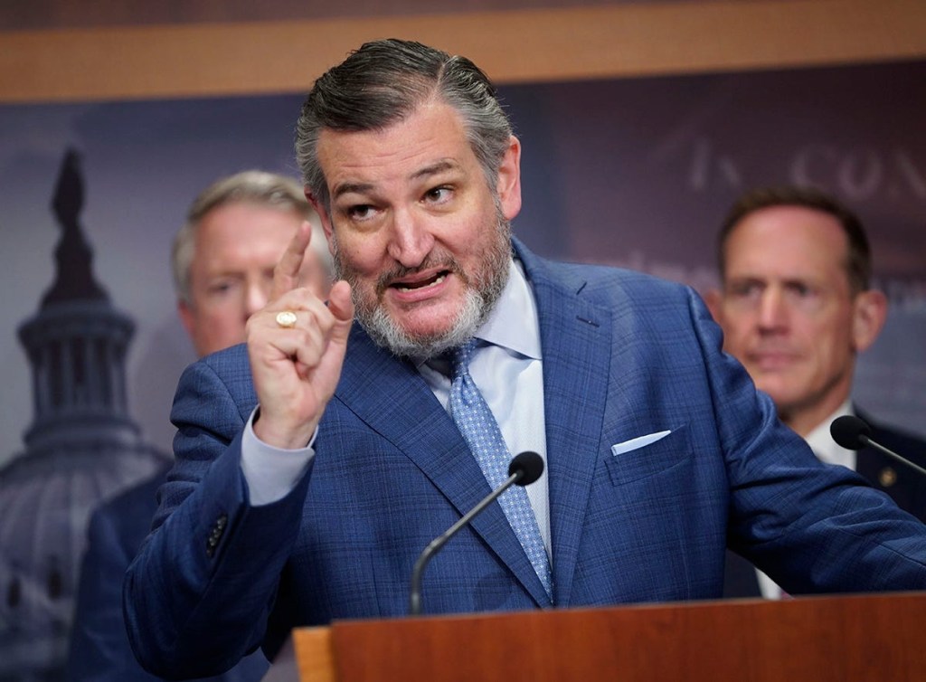 Senator Ted Cruz (R-TX) speaking along side other Republican Senators holding a press conference discussing a resolution that condemns any action by the Biden Administration to withhold or restrict weapons for Israel on May 9, 2024.