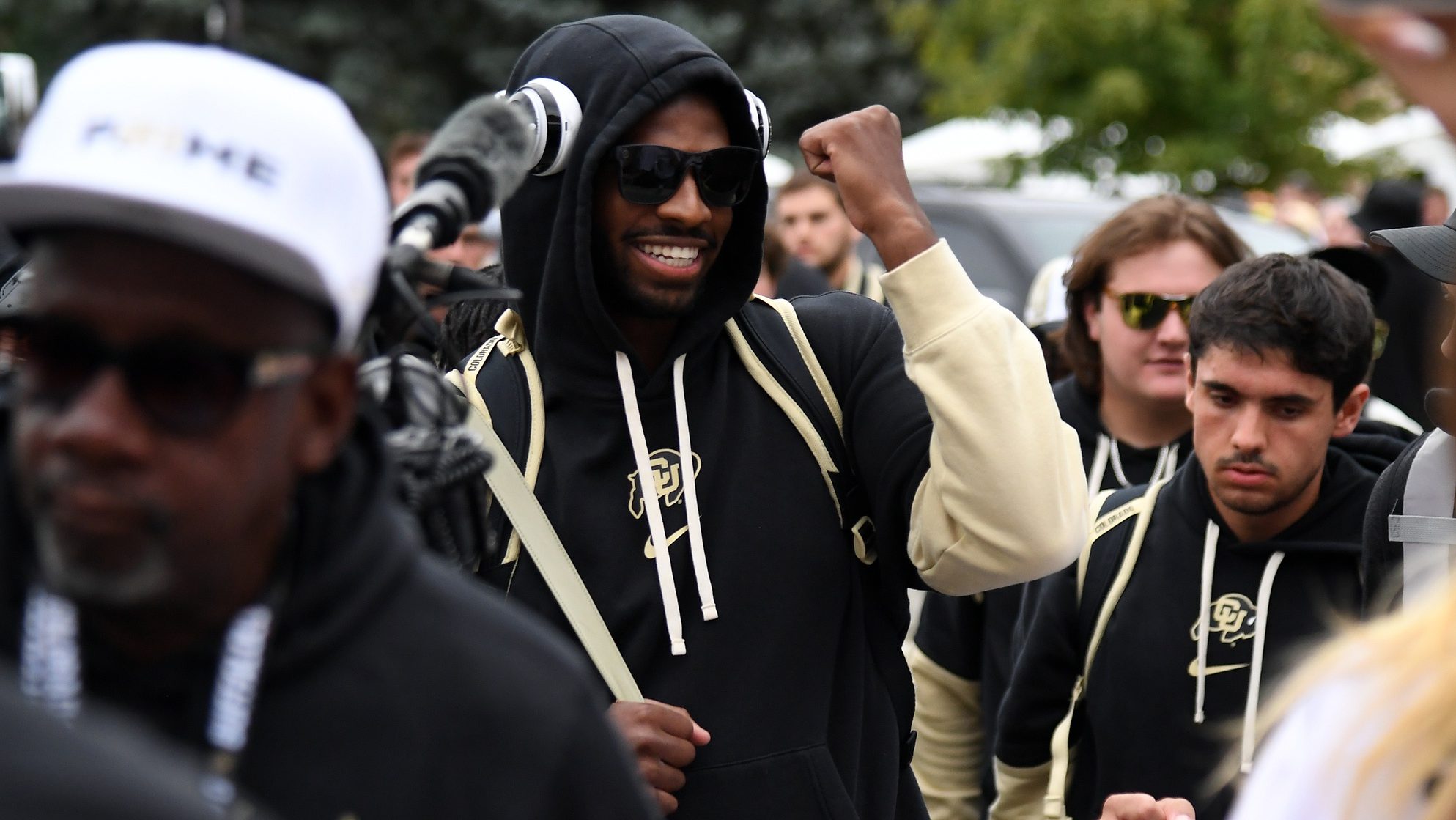 Sep 21, 2024; Boulder, Colorado, USA; Colorado Buffaloes quarterback Shedeur Sanders (2) walks through Buff Walk before the game against the Baylor Bears at Folsom Field.