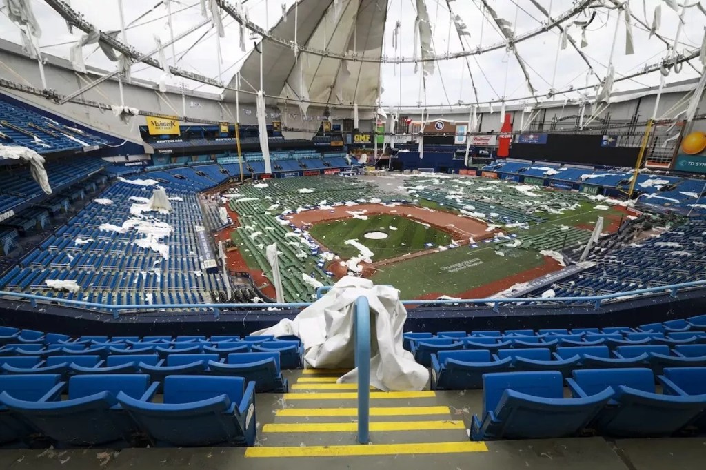 Damage from Hurricane Milton to Tropicana Field