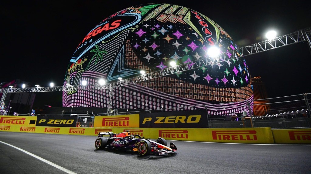 Nov 16, 2023; Las Vegas, Nevada, USA; Red Bull Racing driver Max Verstappen of The Netherlands (1) during free practice at Las Vegas Strip Circuit.