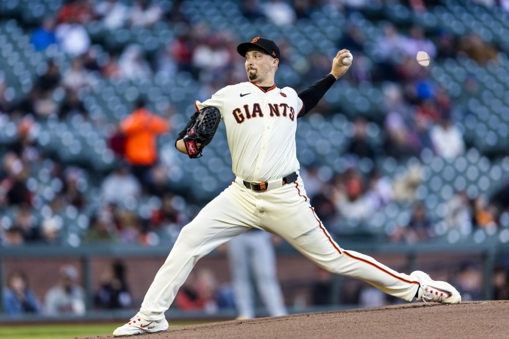 Sep 11, 2024; San Francisco, California, USA; San Francisco Giants starting pitcher Blake Snell (7) throws against the Milwaukee Brewers during the first inning at Oracle Park.