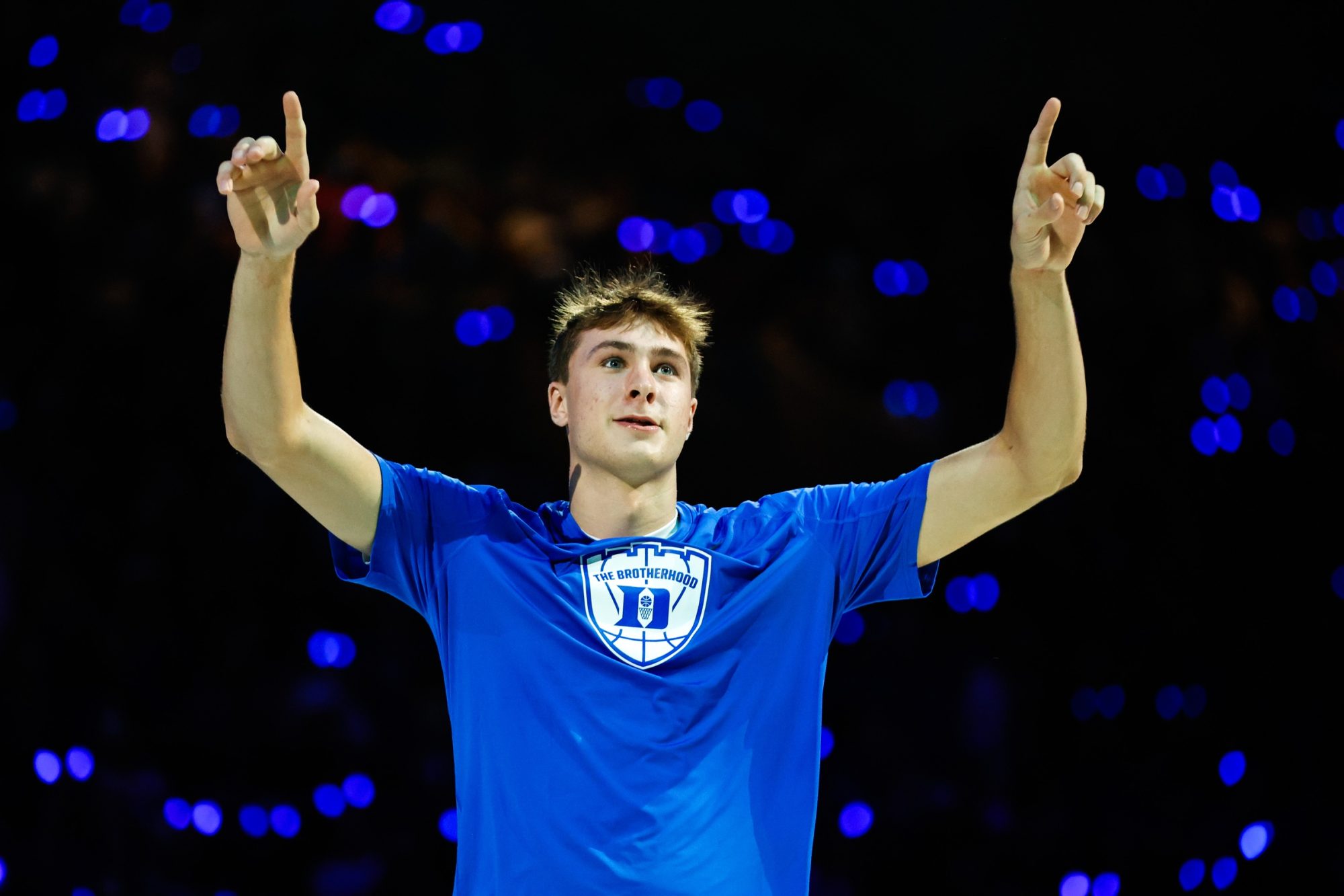 Oct 4, 2024; Durham, NC, USA; Duke Blue Devils guard Cooper Flagg (2) is introduced to the fans during Countdown to Craziness at Cameron Indoor Stadium.