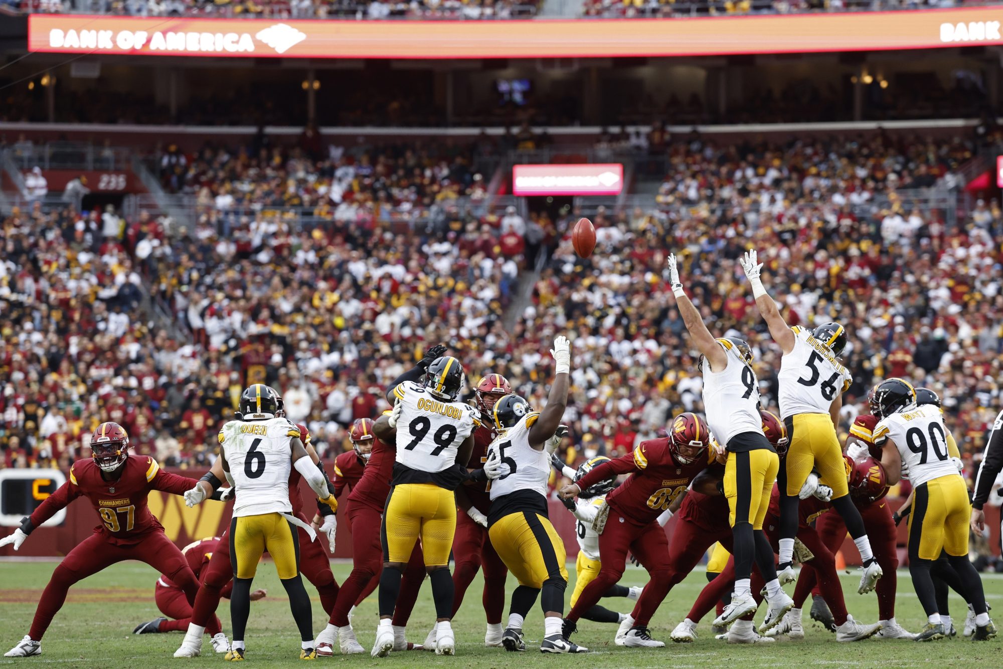 Nov 10, 2024; Landover, Maryland, USA; Washington Commanders kicker Zane Gonzales (47) kicks a field goal against the Pittsburgh Steelers at Northwest Stadium.