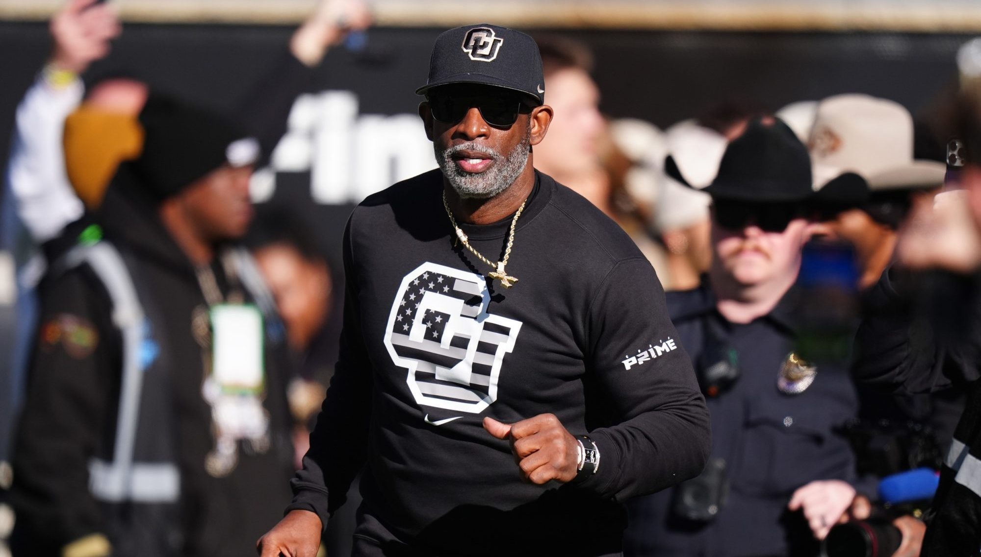 Nov 16, 2024; Boulder, Colorado, USA; Colorado Buffaloes head coach Deion Sanders looks on before the game against the Utah Utes at Folsom Field.