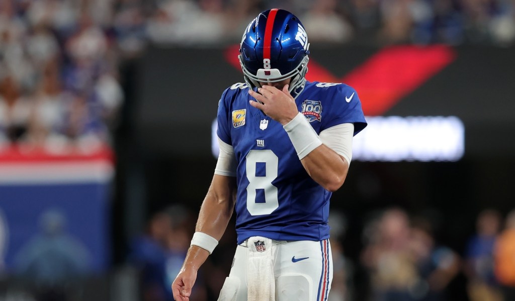 Despondent Giants quarterback Daniel Jones.