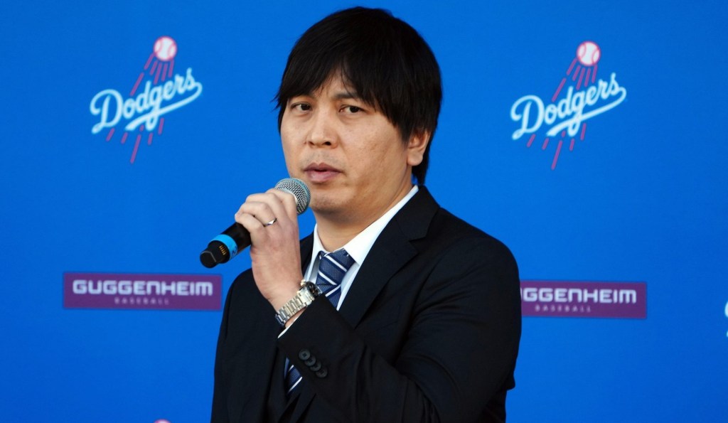 Dec 14, 2023; Los Angeles, CA, USA; Ippei Mizuhara, the translator for Los Angeles Dodgers designated hitter Shohei Ohtani, during an introductory press conference at Dodger Stadium