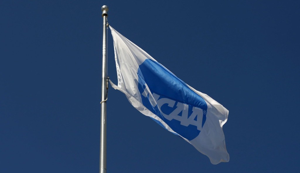 Jun 6, 2024; Eugene, OR, USA; A NCAA logo flag at the NCAA Track and Field Championships at Hayward Field.