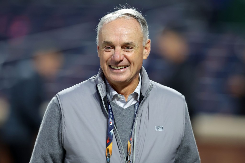 Oct 16, 2024; New York City, New York, USA; MLB Commissioner Rob Manfred before game three of the NLCS for the 2024 MLB playoffs at Citi Field.