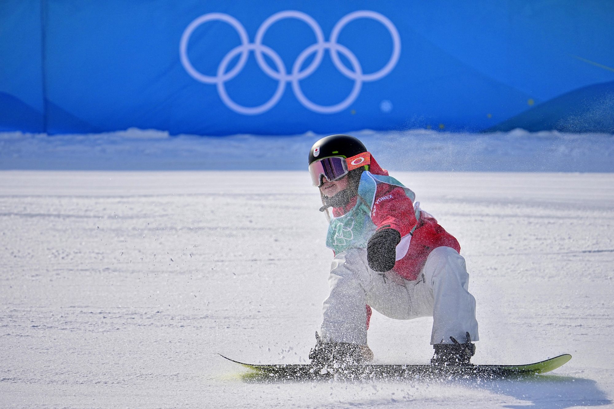 Feb 15, 2022; Beijing, China; Reira Iwabuchi (JPN) in the women’s snowboarding big air finals during the Beijing 2022 Olympic Winter Games at Big Air Shougang.