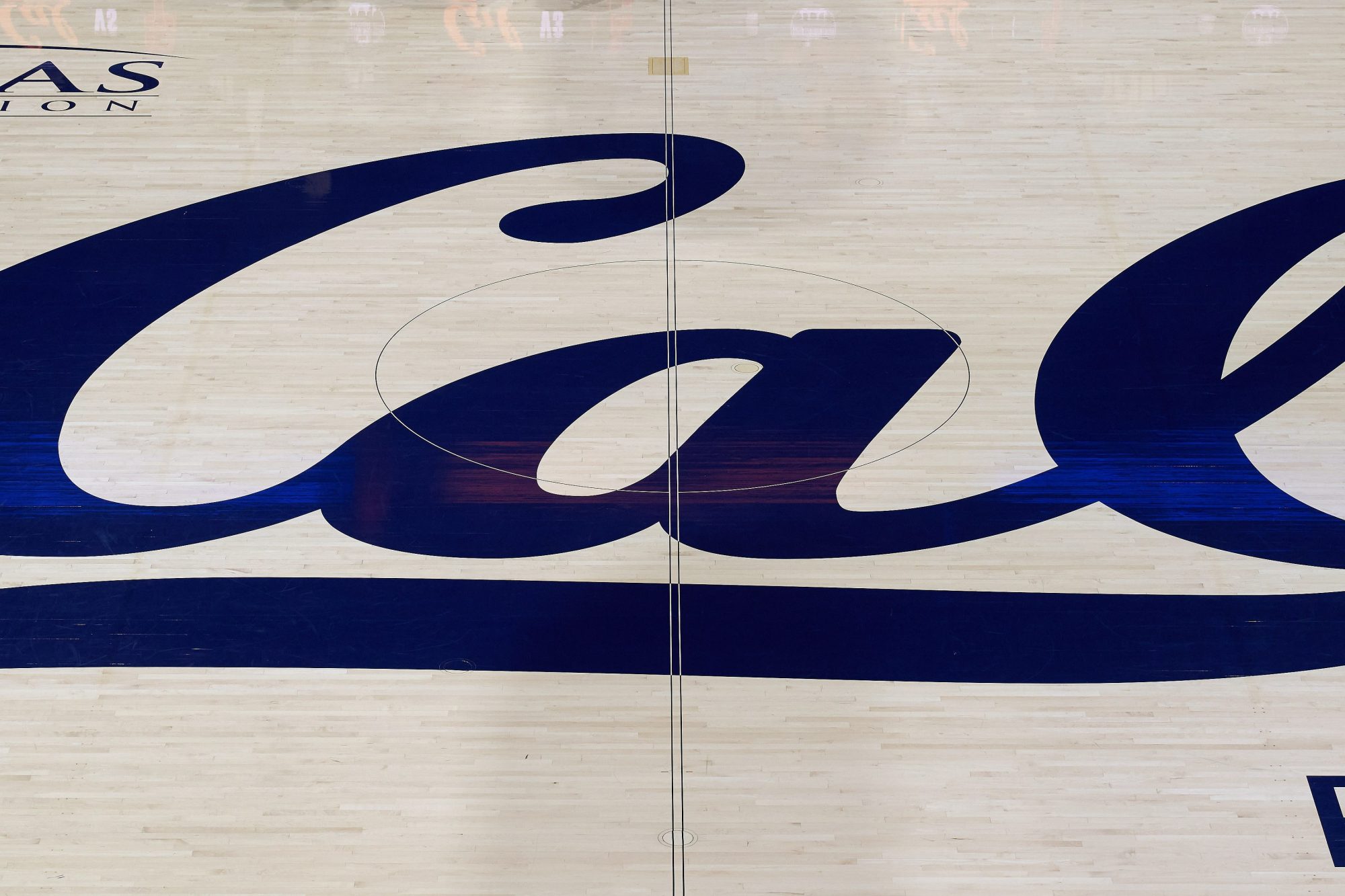 Feb 7, 2024; Berkeley, California, USA; The Cal logo is seen at center court of Haas Pavilion before the game between the California Golden Bears and the USC Trojans.  