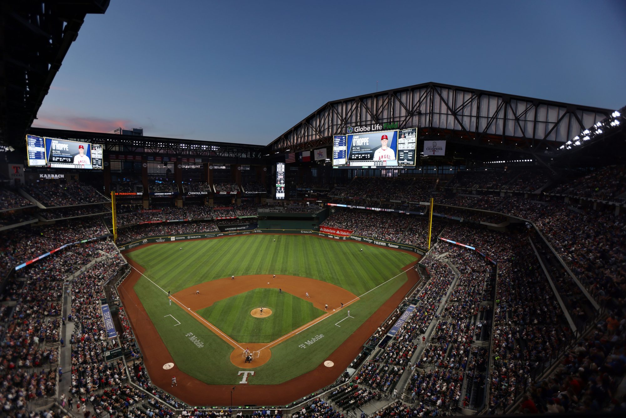 May 17, 2024; Arlington, Texas, USA; A general view of the ballpark in the fifth inning of the game between the Los Angeles Angels and the Texas Rangers at Globe Life Field.