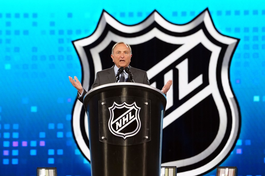 Jun 28, 2024; Las Vegas, Nevada, USA; NHL Commissioner Gary Bettman welcomes fans to the 2024 NHL Draft at The Sphere.