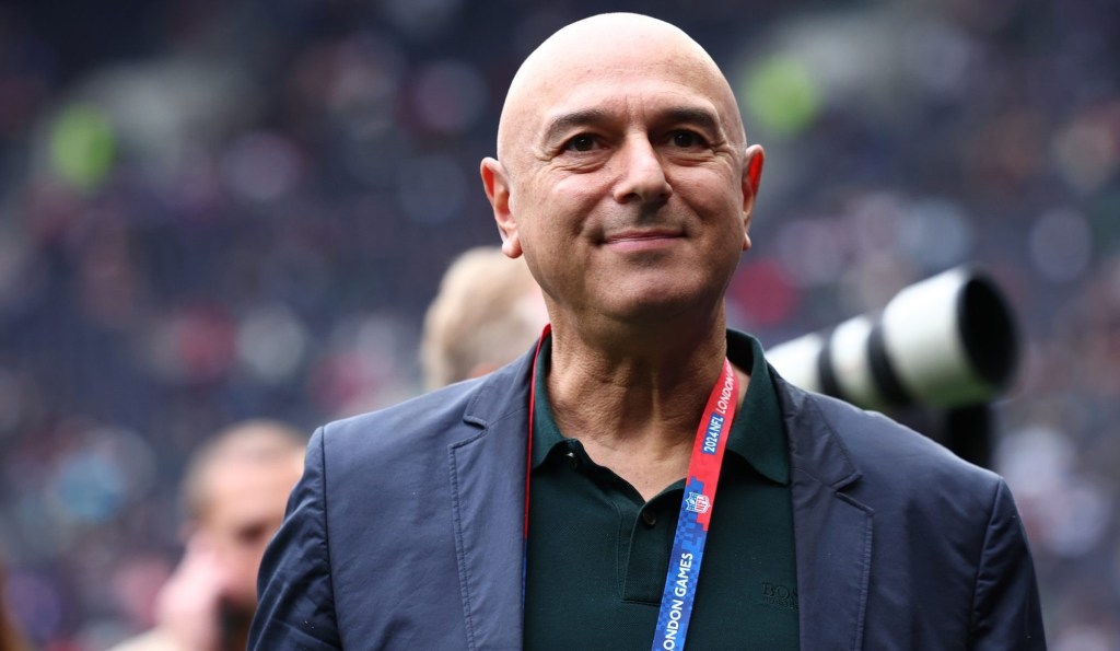 Oct 6, 2024; Tottenham, ENG; Tottenham Hotspur Chairman Daniel Levy is pitch side before kick off for the New York Jets against Minnesota Vikings at Tottenham Hotspur Stadium