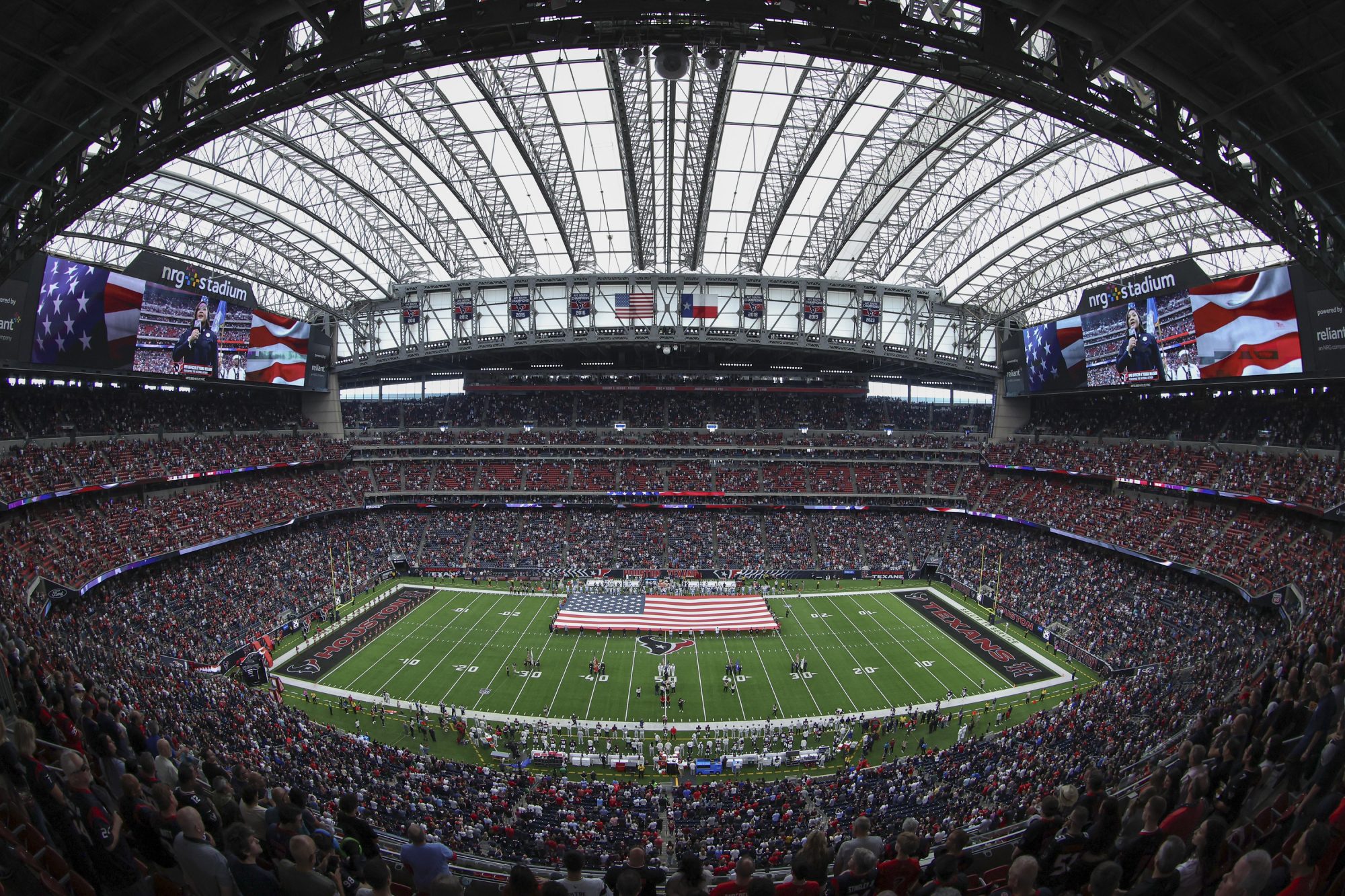 Nov 24, 2024; Houston, Texas, USA; General view inside NRG Stadium during the national anthem before the game between the Houston Texans and the Tennessee Titans.