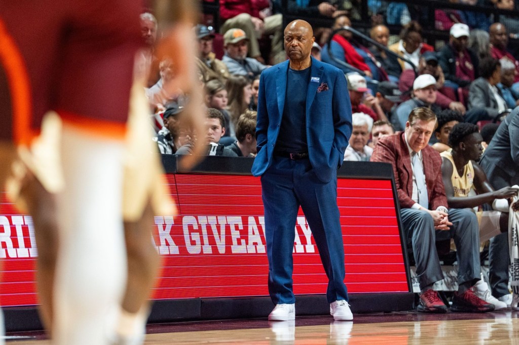 Florida State Seminoles head coach Leonard Hamilton watches his team from the sideline. The Florida State Seminoles hosted the Virginia Tech Hokies for a menÕs basketball game Wednesday, Jan. 29, 2025.