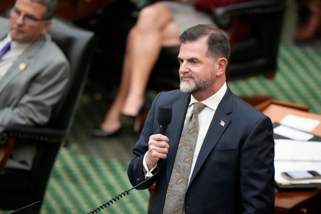 Sen. Brandon Creighton, R-Conroe, debates SB 2, the school voucher bill, at the Capitol Wednesday February 5, 2025.