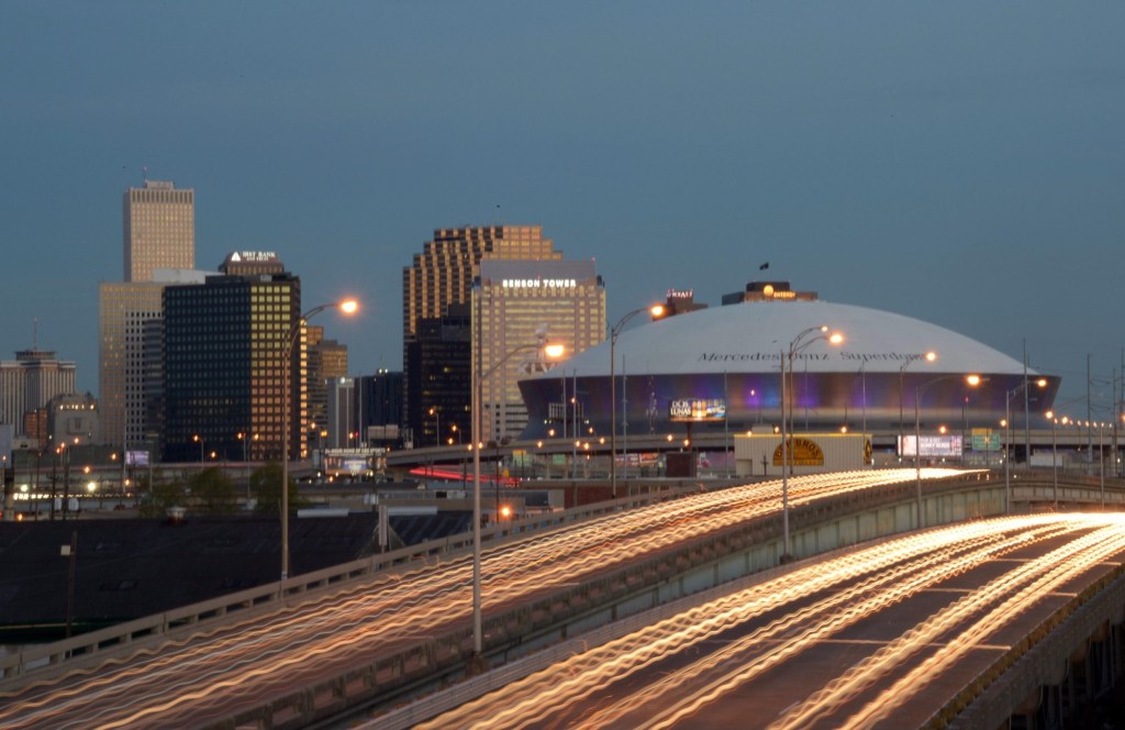 Jan 31, 2013, New Orleans, LA, USA; General view of the downtown New Orleans skyline and Benson Tower and Mercedes-Benz Superdome in advance of Super Bowl XLVII between the Baltimore Ravens and the San Francisco 49ers.