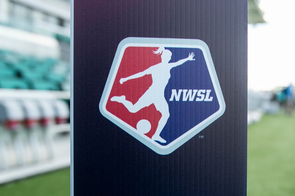 Jul 6, 2024; Kansas City, Missouri, USA; The NWSL logo is seen before a match between the Orlando Pride and the Kansas City Current at CPKC Stadium.