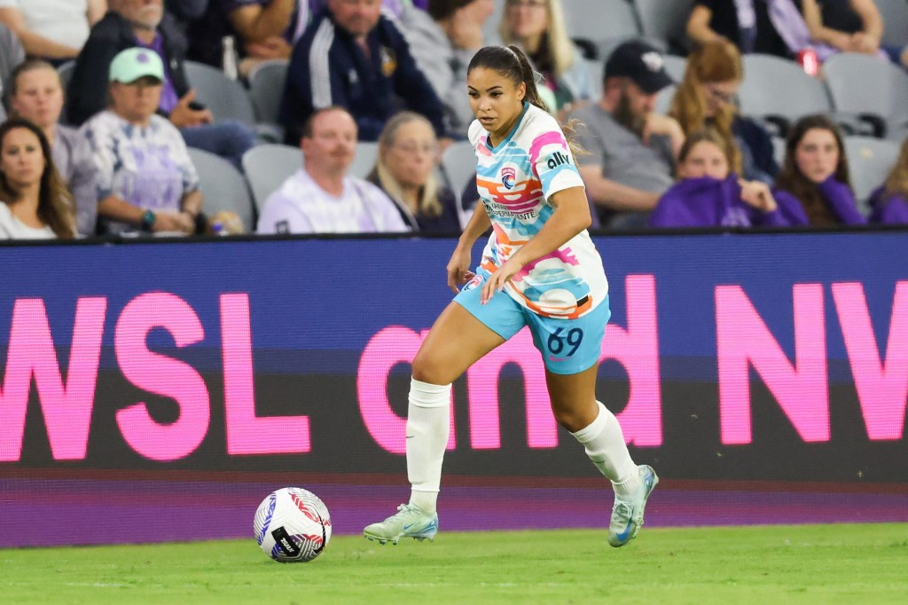 Nov 3, 2024; Louisville, Kentucky, USA;  San Diego Wave FC forward Delphine Cascarino (69) dribbles the ball during the second half against San Diego Wave FC at Lynn Family Stadium. 