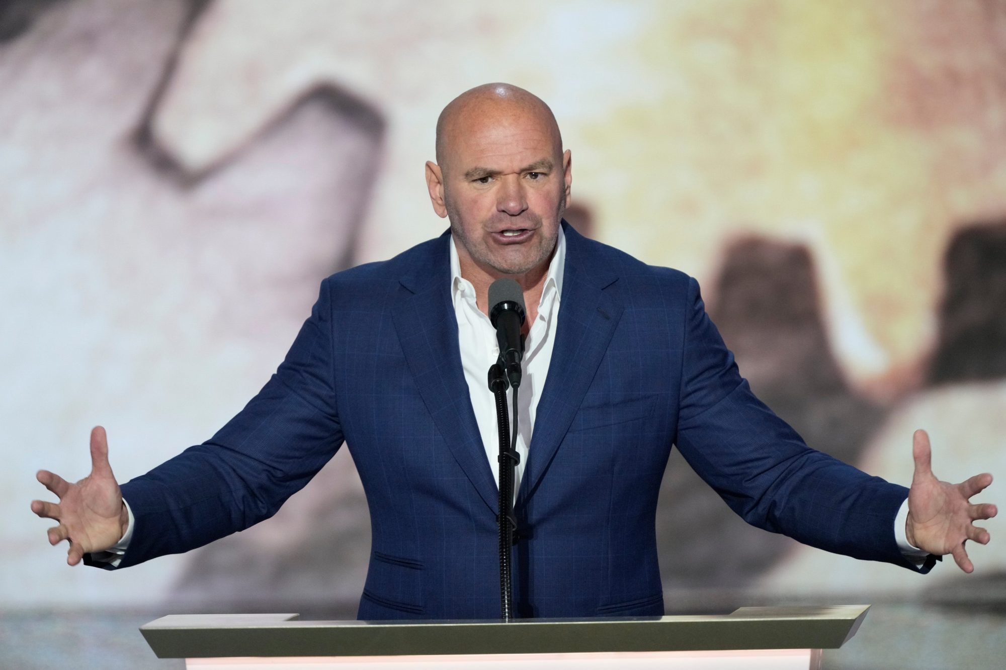 Dana White, CEO of Ultimate Fighting Championship introduces Republican presidential nominee Donald J. Trump during the final day of the Republican National Convention.