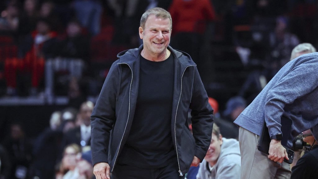 Feb 21, 2025; Houston, Texas, USA; Houston Rockets owner Tilman Fertitta smiles during the game against the Minnesota Timberwolves at Toyota Center.