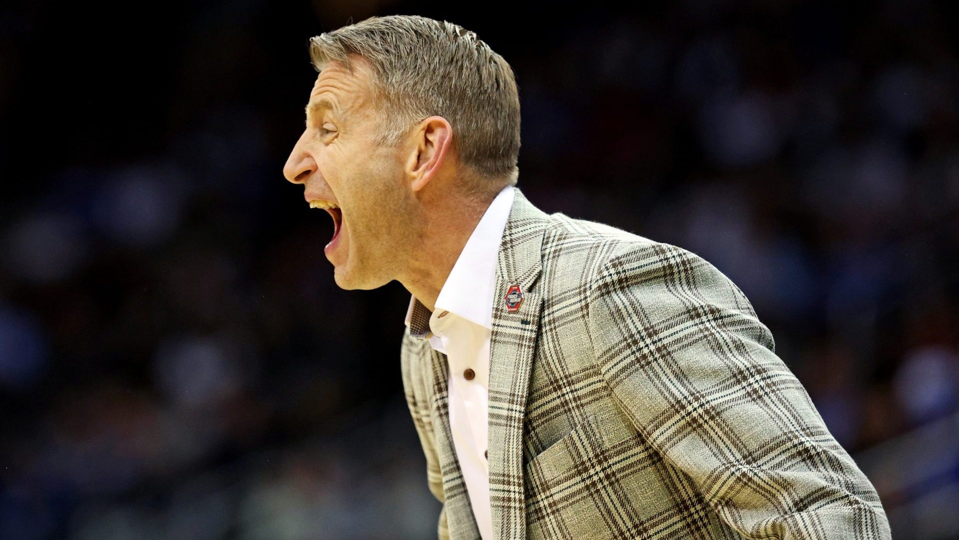 Mar 27, 2025; Newark, NJ, USA; Alabama Crimson Tide head coach Nate Oats during the first half against the Brigham Young Cougars during an East Regional semifinal of the 2025 NCAA tournament at Prudential Center