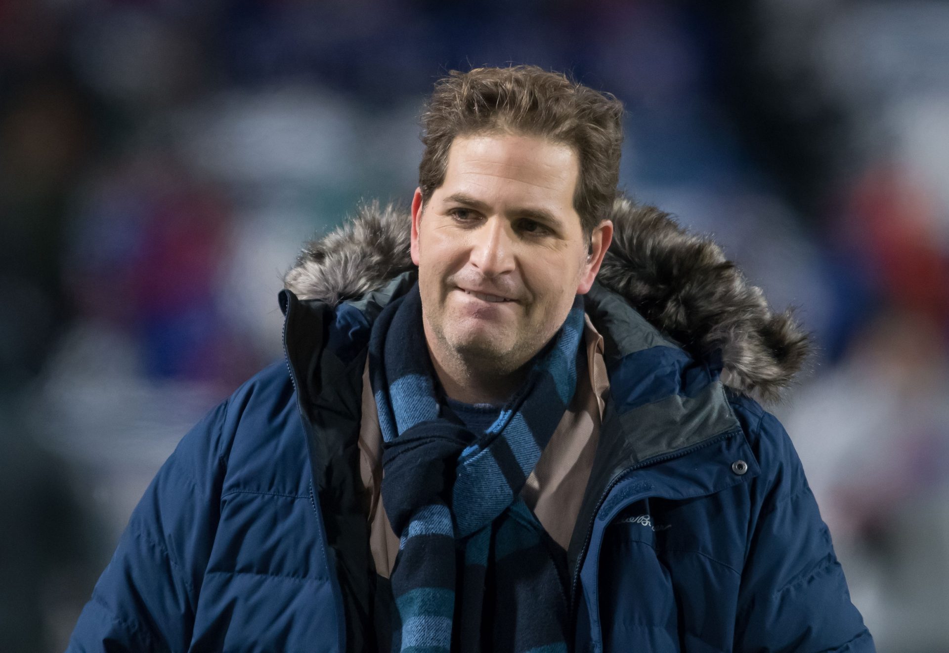 Dec 17, 2022; Orchard Park, New York, USA; NFL Network personality Peter Schrager on the sidelines before a game between the Buffalo Bills and the Miami Dolphins at Highmark Stadium.