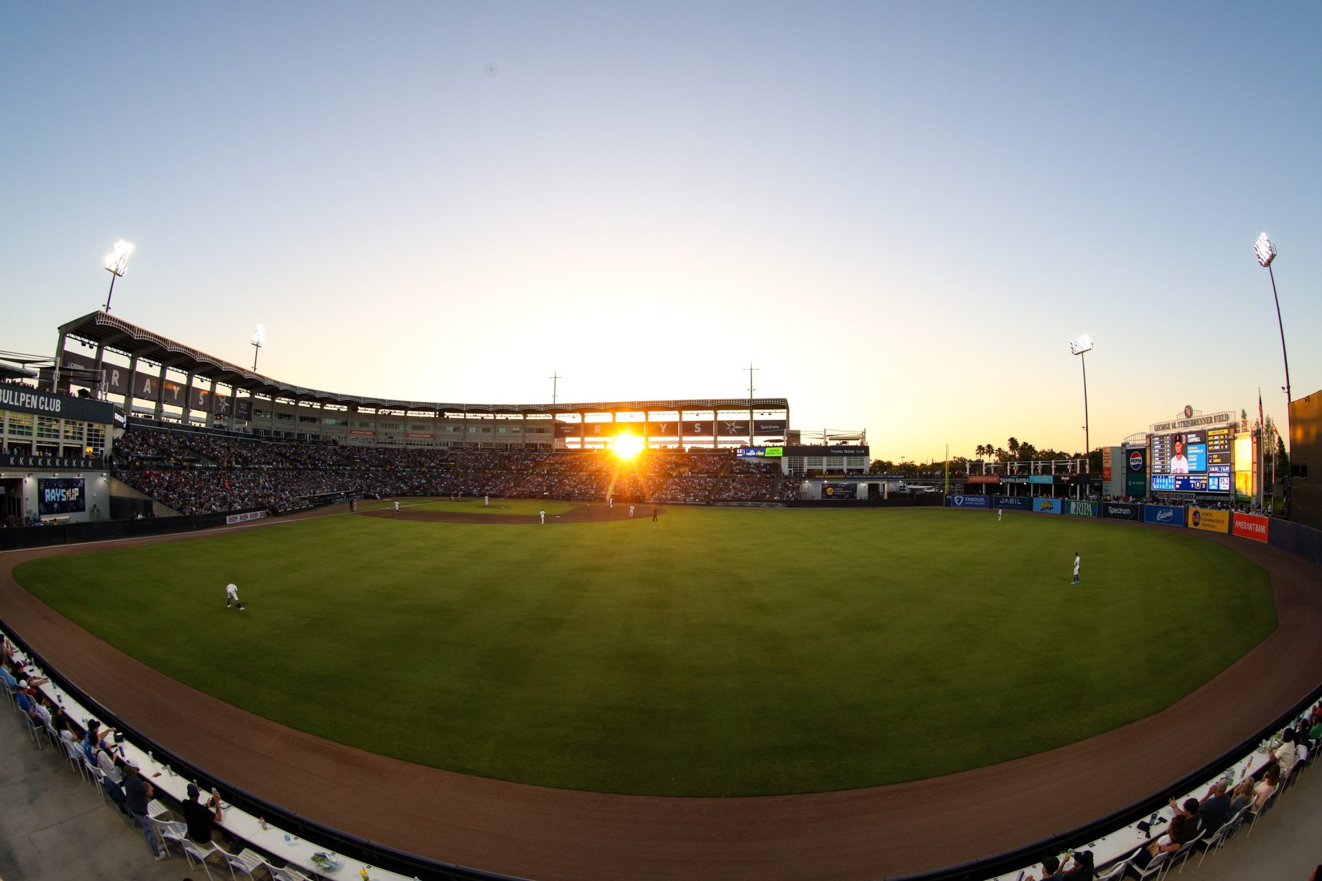 Apr 14, 2025; Tampa, Florida, USA; a general view of the stadium during a game between the Tampa Bay Rays and the Boston Red Sox at George M. Steinbrenner Field.