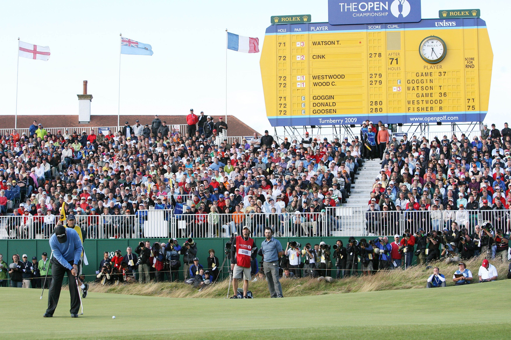 July 18, 2009; Turnberry, SCOTLAND; Tom Watson (USA) makes a bogey on the 18th to take the championship to a playoff with Stewart Cink (USA) during the final round of the 2009 British Open at Turnberry Country Club.