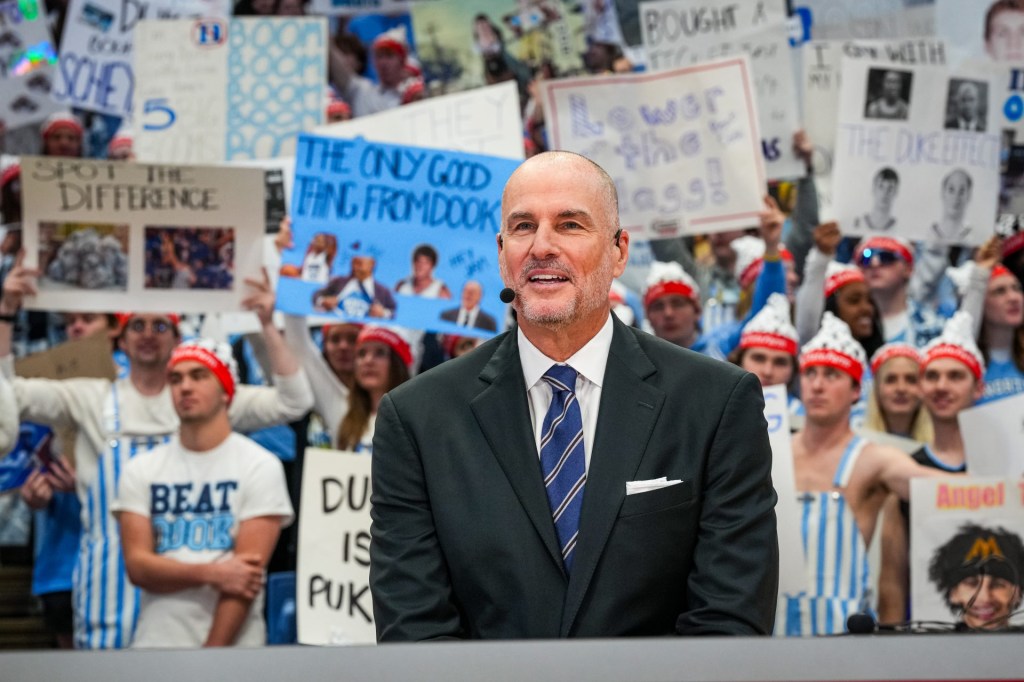 Chapel Hill, NC - March 8, 2025 - Kenan Memorial Stadium: Jay Bilas on the set of College GameDay Covered by State Farm at the University of North Carolina