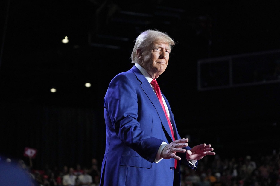Former President Donald Trump leads a campaign rally at Mullett Arena at Arizona State University in Tempe on Oct. 24, 2024.