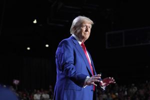 Former President Donald Trump leads a campaign rally at Mullett Arena at Arizona State University in Tempe on Oct. 24, 2024.