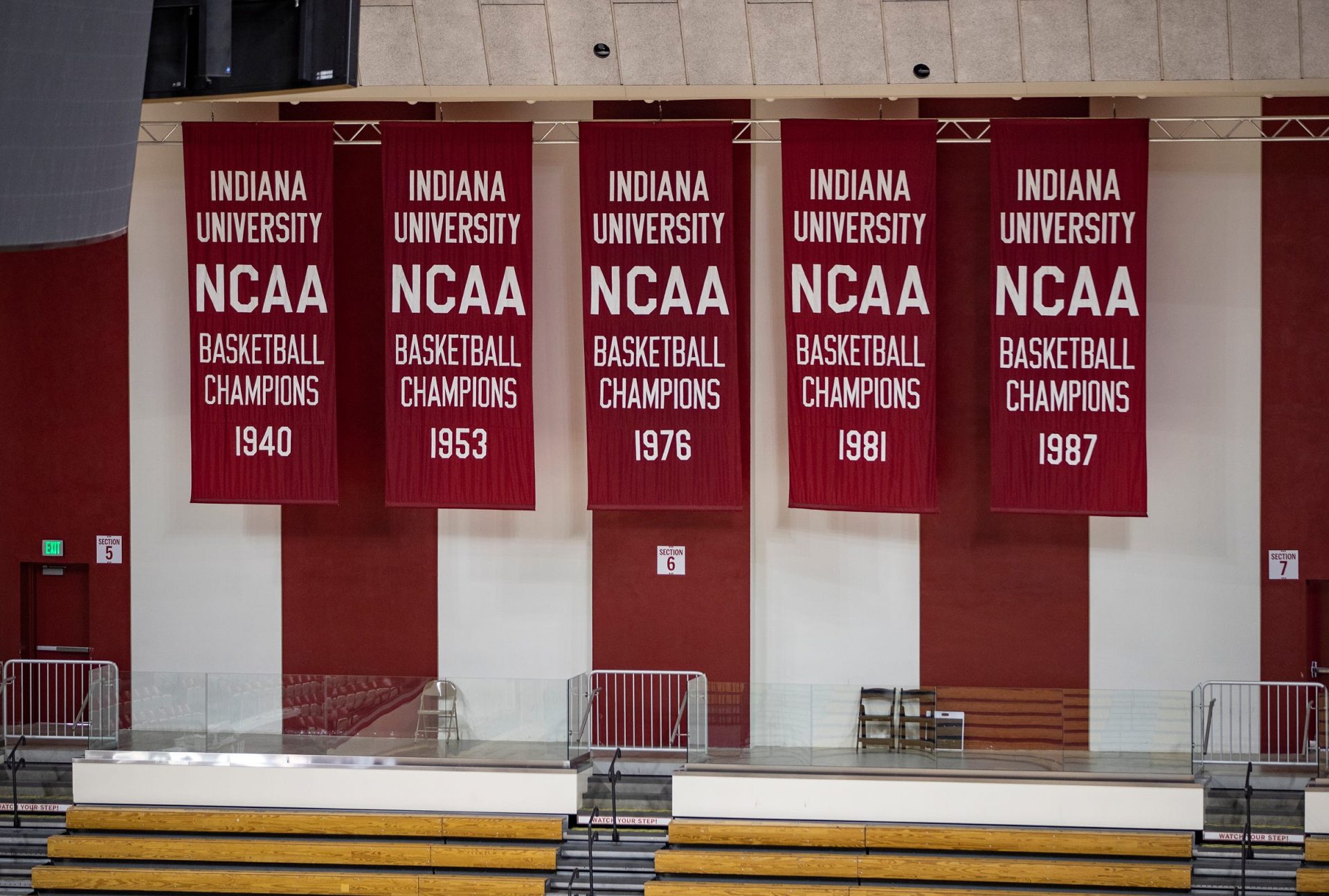 The basketball court area inside Indiana University's Simon Skjodt Assembly Hall on Tuesday, March 9, 2021, in Bloomington, Ind. Assembly Hall is one of six Indiana venues hosting 2021 NCAA March Madness tournament games. Indiana University Hoosiers Basketball Assembly Hall In Bloomington Ind On Tuesday March 9 2021