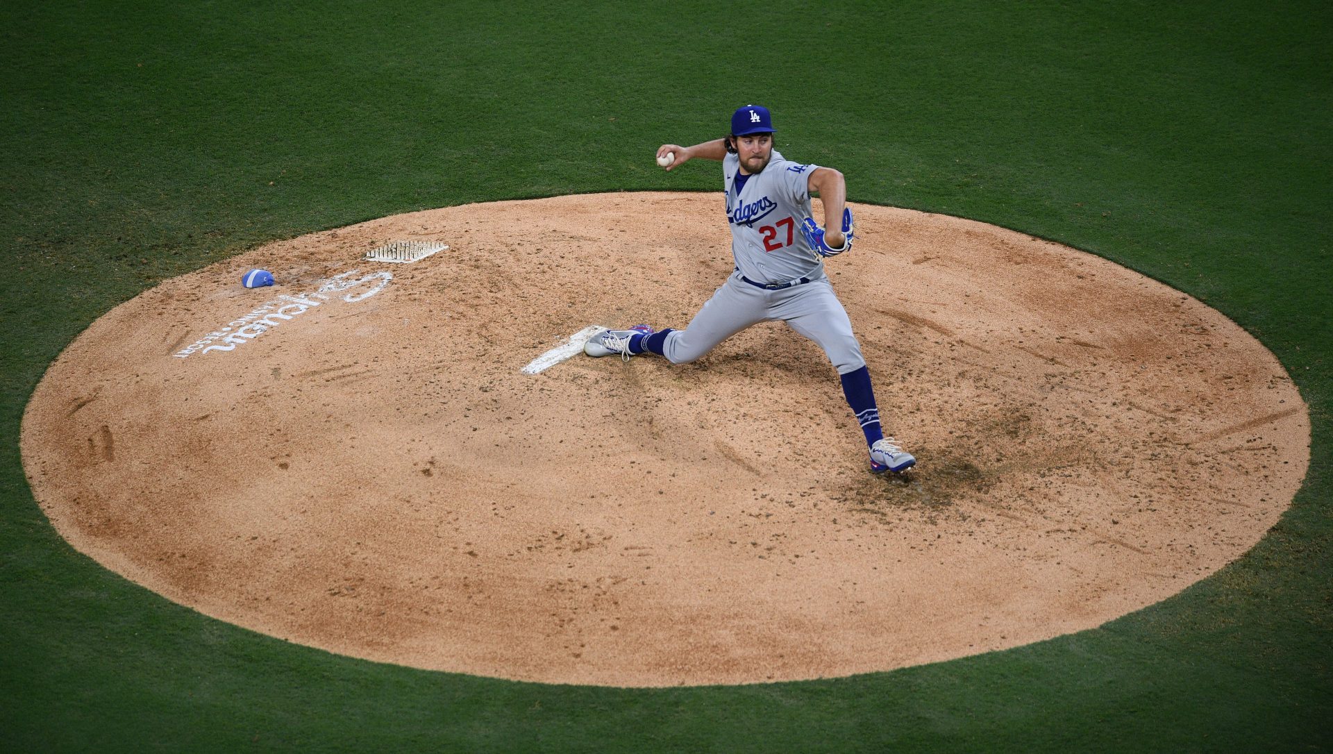 Jun 23, 2021; San Diego, California, USA; Los Angeles Dodgers starting pitcher Trevor Bauer (27) throws a pitch against the San Diego Padres during the fourth inning at Petco Park.