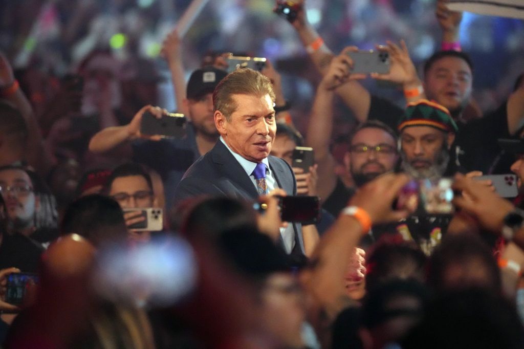 Apr 3, 2022; Arlington, TX, USA; WWE owner Vince McMahon enters the arena during WrestleMania at AT&T Stadium.
