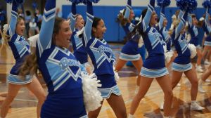 Cheerleaders lead more than 1,700 Olentangy Berlin High School students during an Aug. 19 pep rally at the school as they celebrate being named America's "Most Spirited High School" by Varsity Brands.