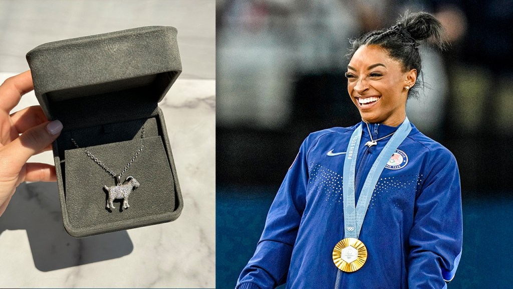 Simone Biles GOAT necklace by Janet Heller